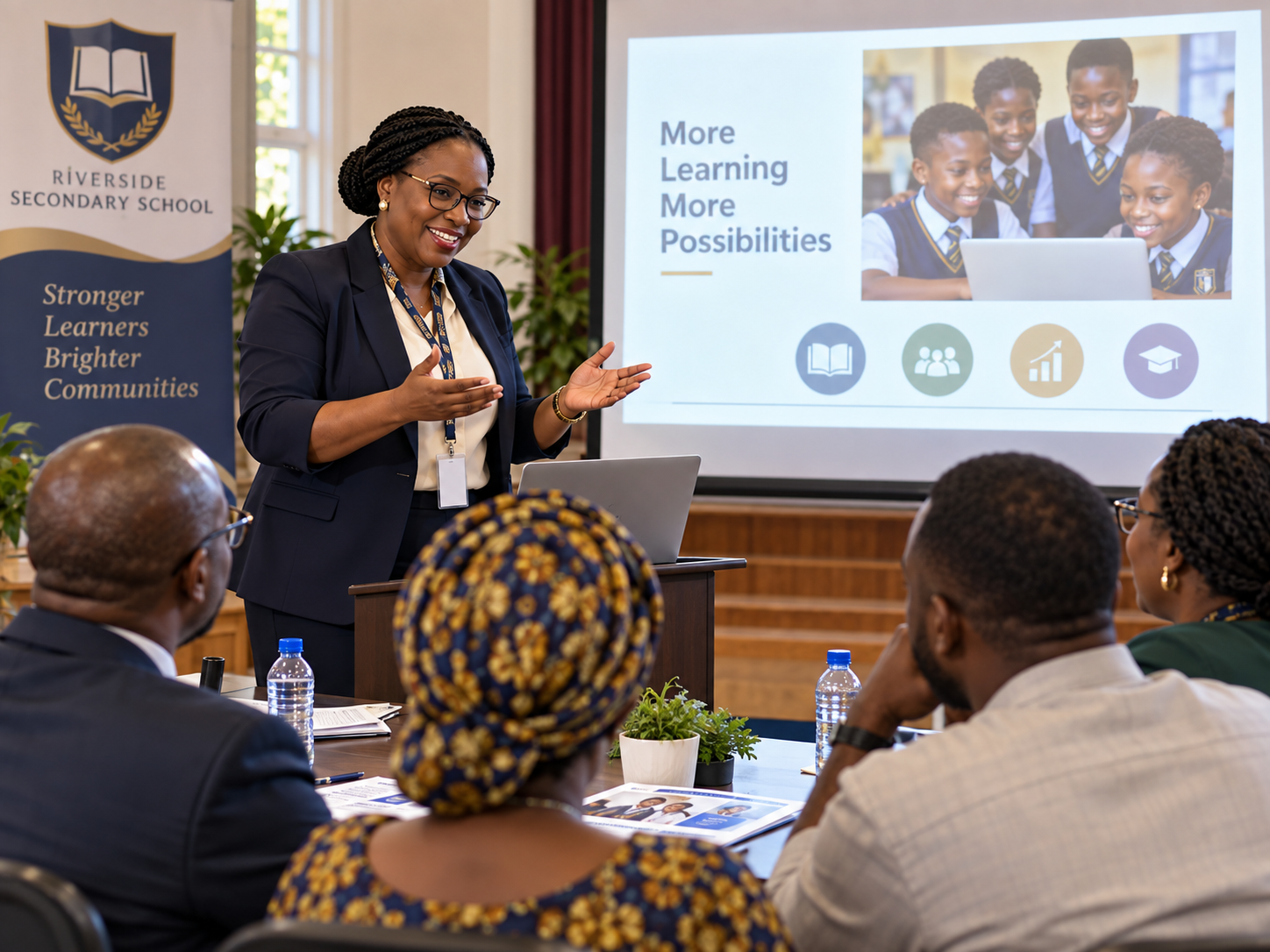 Education partnership presentation to school leaders and stakeholders at a host school